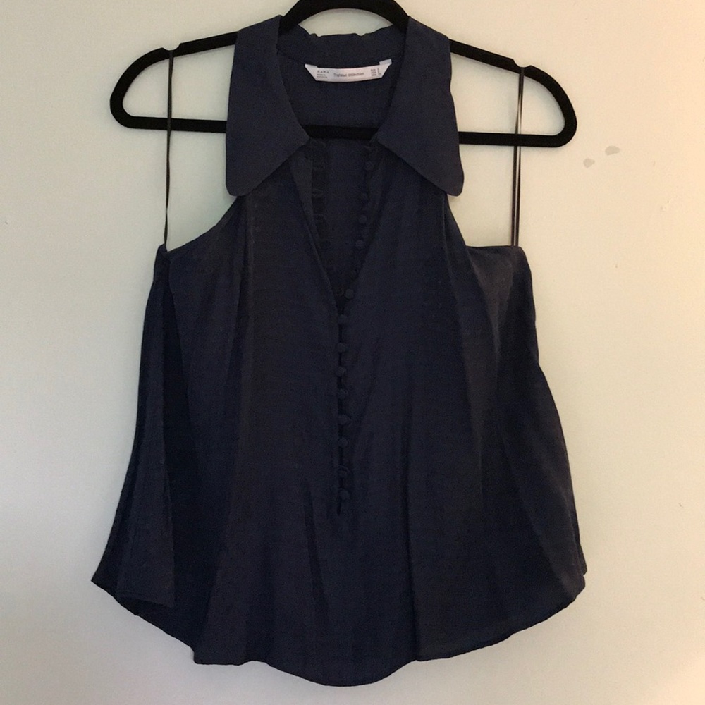 Zara Navy Collared Tank, Subtle Shine & Star Print